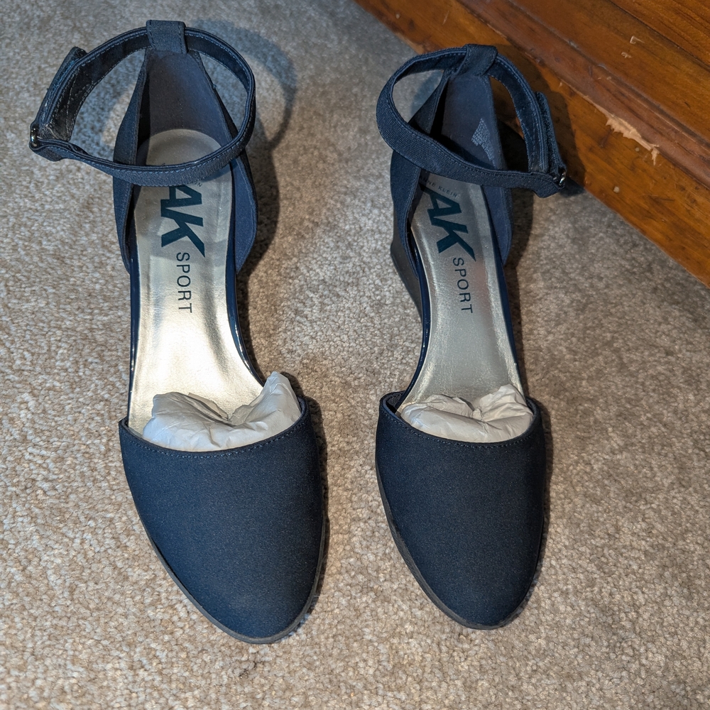 Anne Klein Sport Black Wedge Sandals Ankle Strap